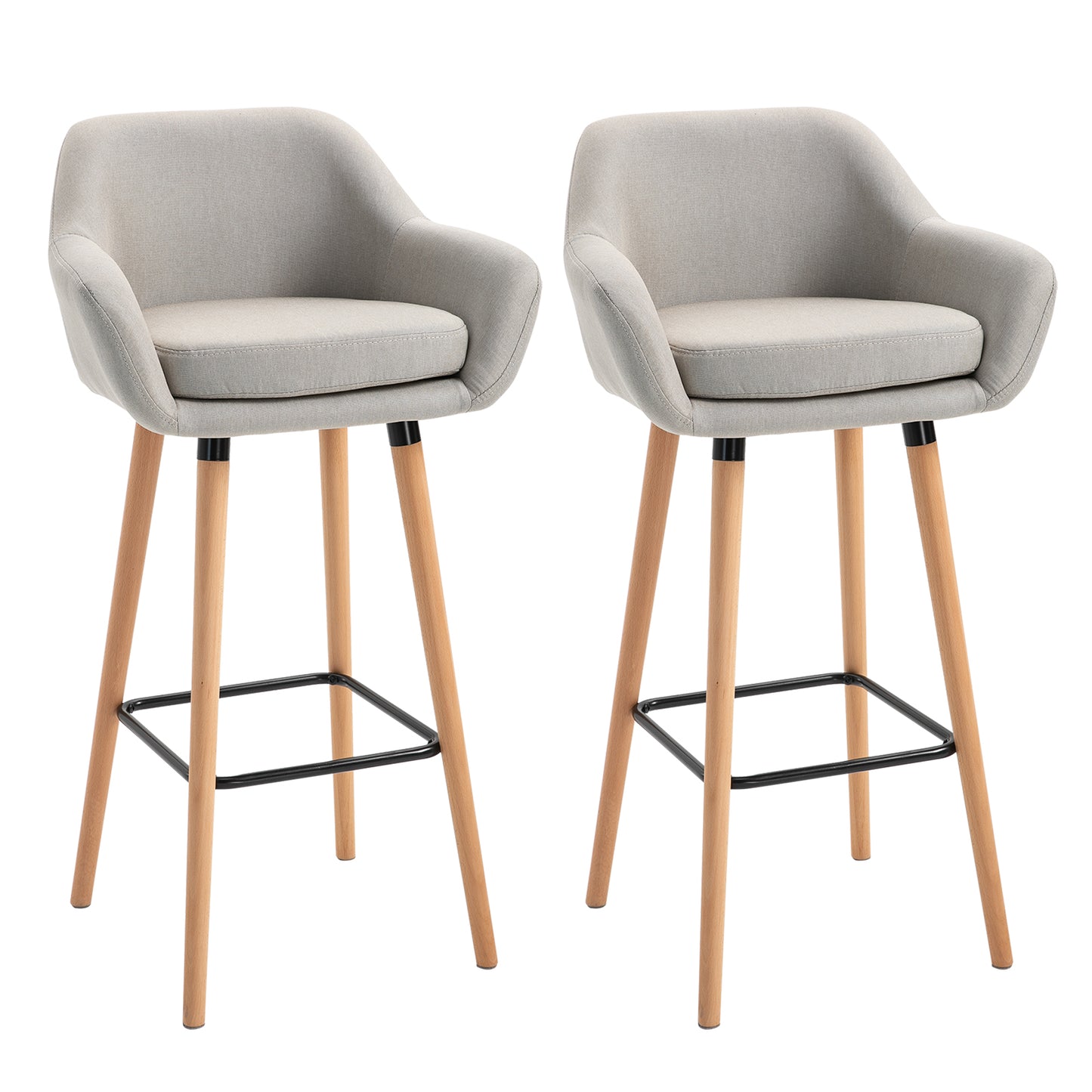 Dottira Fabric Beige Upholstered Bar Chairs Set Of 2 With Wood Legs And Metal Frame