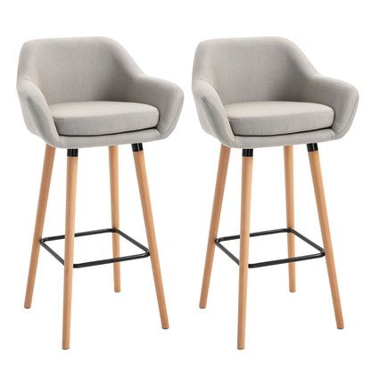 Dottira Fabric Beige Upholstered Bar Chairs Set Of 2 With Wood Legs And Metal Frame