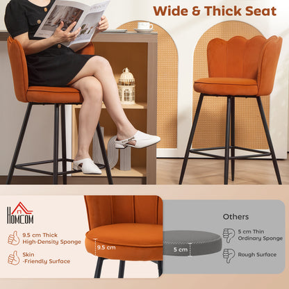 Nivi Set Of 2 Orange Velvet Upholstered Lotus Design Bar Stools