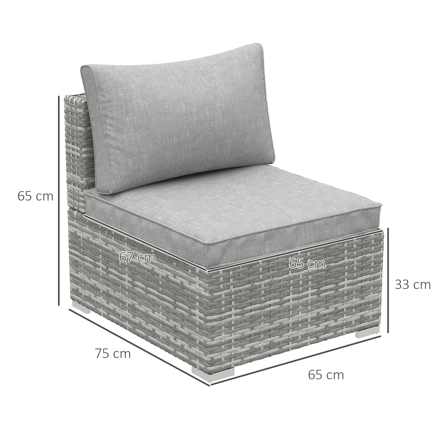 Lemoba Light Grey Rattan Armless Outdoor Armchair With Cushion