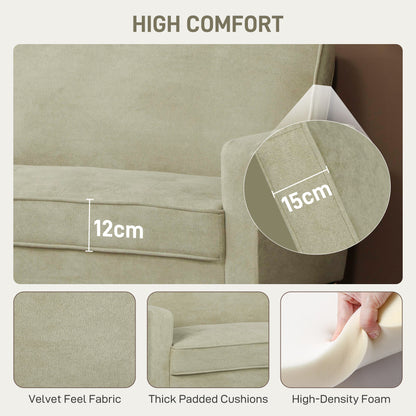 Vikava Beige Velvet Upholstered 2 Seater Sofa Natural Wooden Legs