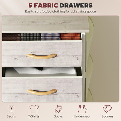 Sudo Fabric And Metal Natural Wood Finish 5 Drawer Storage Chest