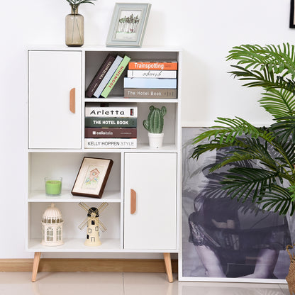Nefi Wood White Freestanding Bookcase Sideboard With Adjustable Shelves And 2 Doors