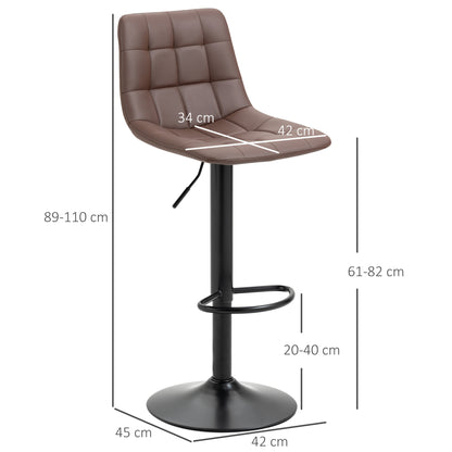 Ninora Set Of 2 Brown Tufted Faux Leather Swivel Bar Stools With Back Support
