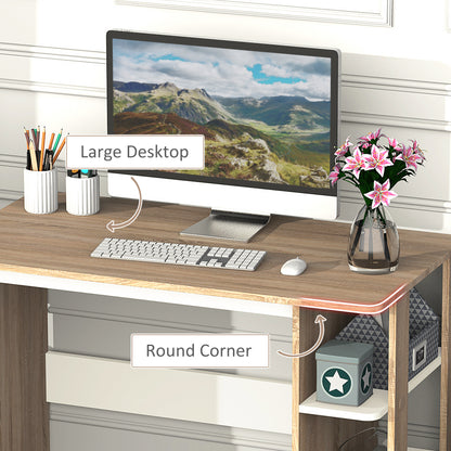 Halama 100cm Wooden Oak And White Writing Desk With 3 Tier Storage Shelving