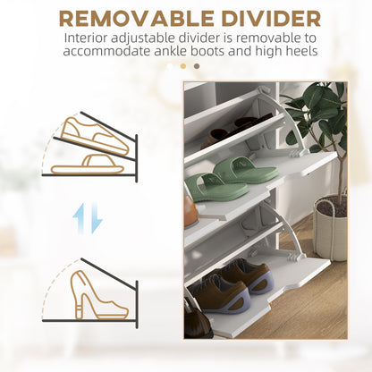 Toyo Wooden White Shoe Cabinet With 4 Flip Drawers for 16 Pairs