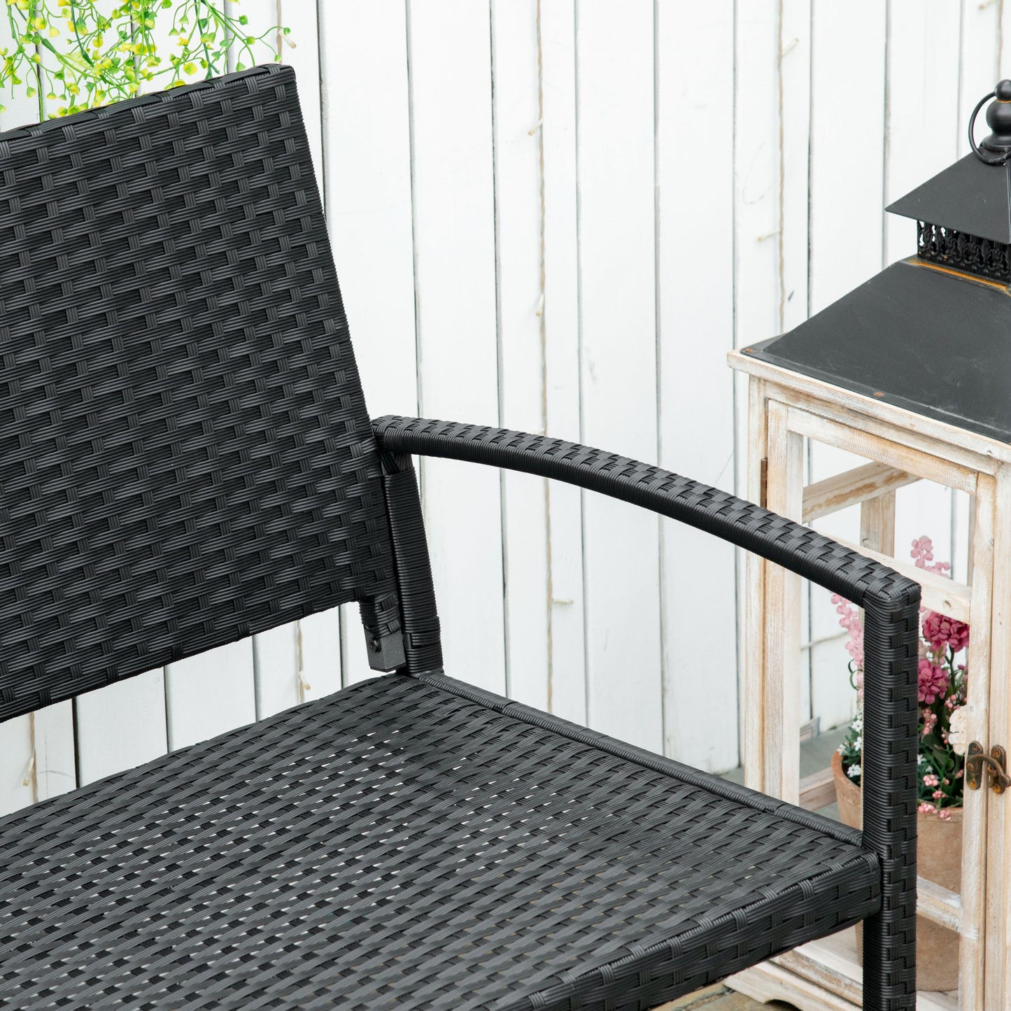 Vasu Rattan Black 2 Seater Outdoor Garden Bench With Armrests And Reinforced Backrest