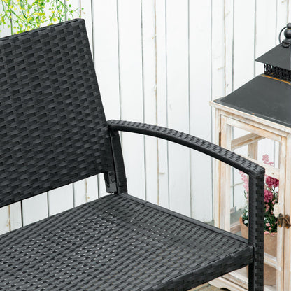 Vasu Rattan Black 2 Seater Outdoor Garden Bench With Armrests And Reinforced Backrest