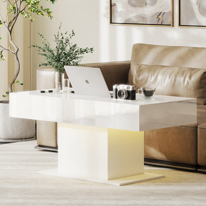 Mara High Gloss White Extendable Coffee Table With LED Lighting And Storage