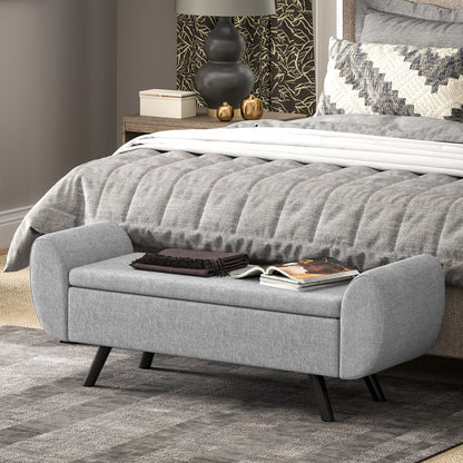Nesama Linen Grey Storage Bench With Armrest