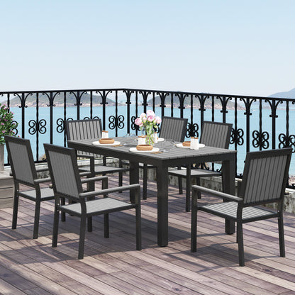 Tala  6 Seater Grey Garden Dining Set with Stackable Chairs Rectangular Table