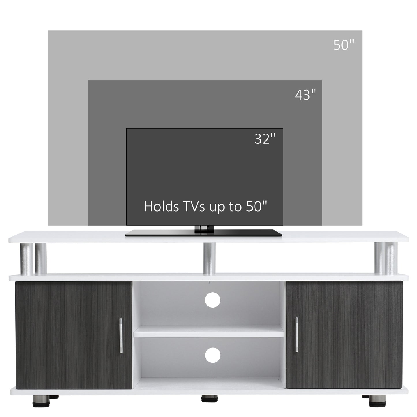 Mihavi 120cm Wooden Grey And White Media Console With Shelf And Cupboards For TVs Up To 50 Inches