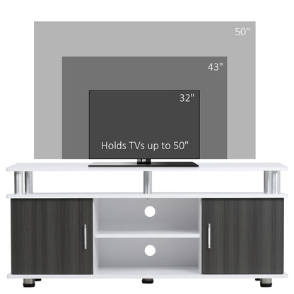 Mihavi 120cm Wooden Grey And White Media Console With Shelf And Cupboards For TVs Up To 50 Inches