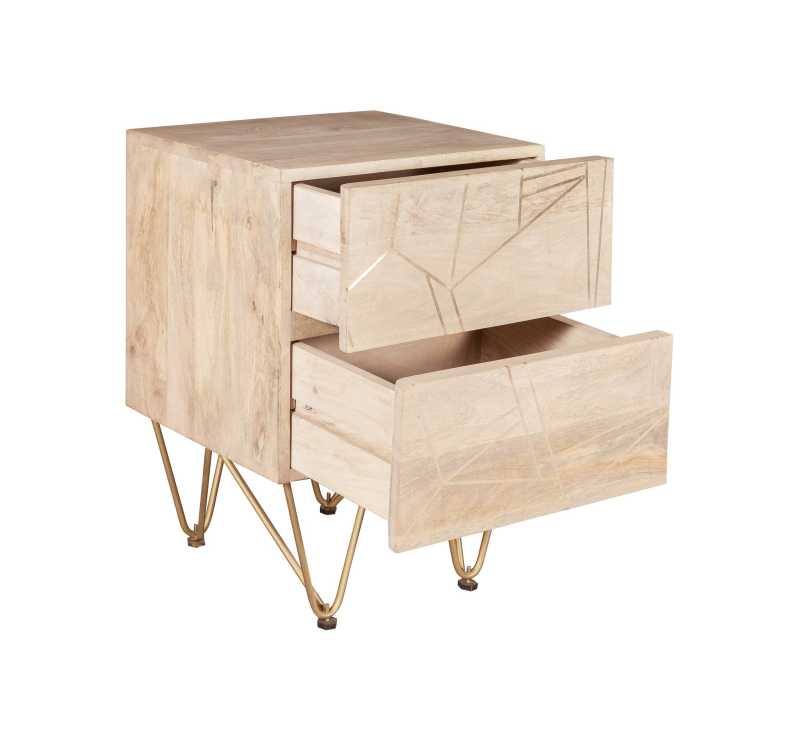 Bali Light Natural Mango Wood and Gold Side Table
