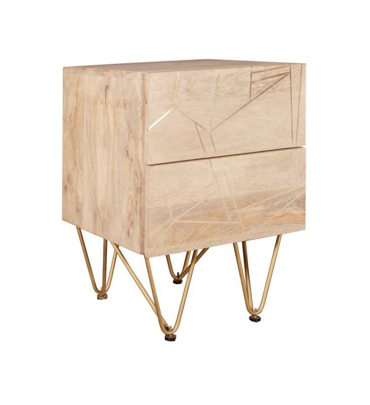 Bali Light Natural Mango Wood and Gold Side Table