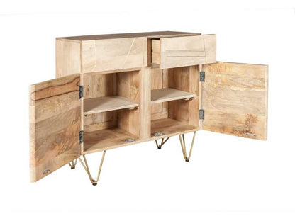Bali Light Natural Mango Wood and Gold Sideboard 2 Drawers 2 Doors 2 Shelves