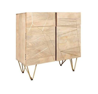 Bali Light Natural Mango Wood and Gold Sideboard 2 Drawers 2 Doors 2 Shelves