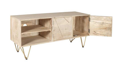 Bali Light Natural Mango Wood and Gold Modern TV Media Unit