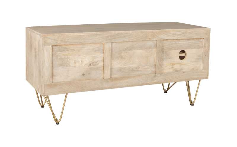 Bali Light Natural Mango Wood and Gold Modern TV Media Unit