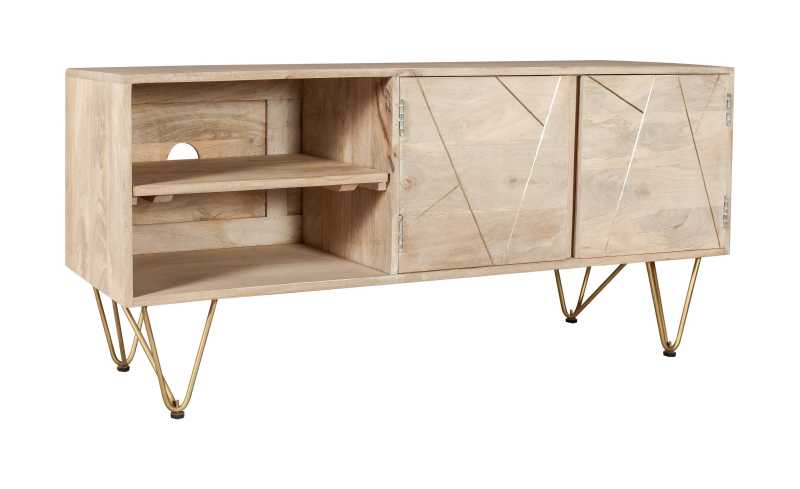 Bali Light Natural Mango Wood and Gold Modern TV Media Unit