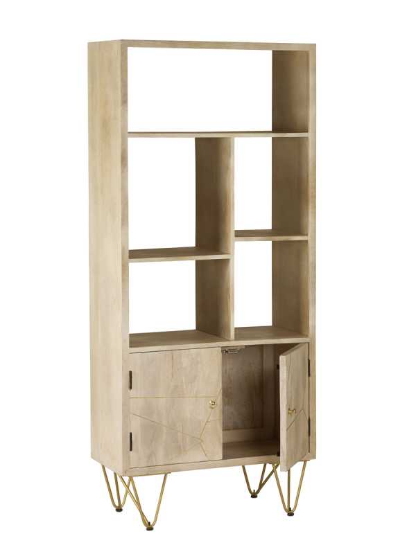 Manila Light Gold Large Bookcase 2 Doors 5 Shelves