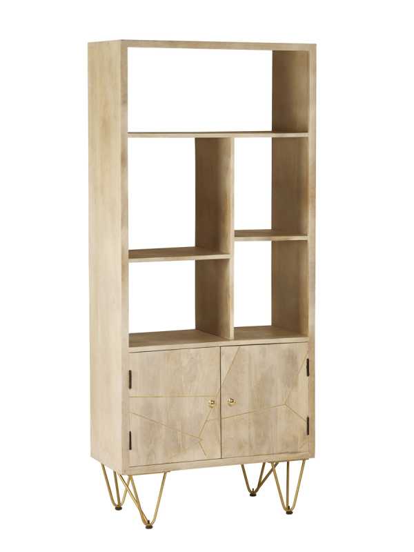 Manila Light Gold Large Bookcase 2 Doors 5 Shelves