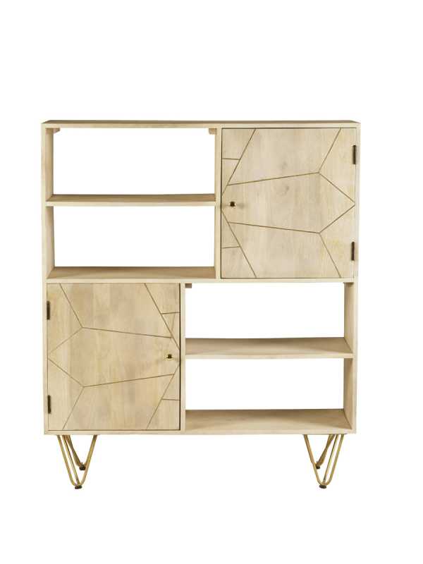 Bali Light Gold Display Cabinet 2 Doors 4 Shelves