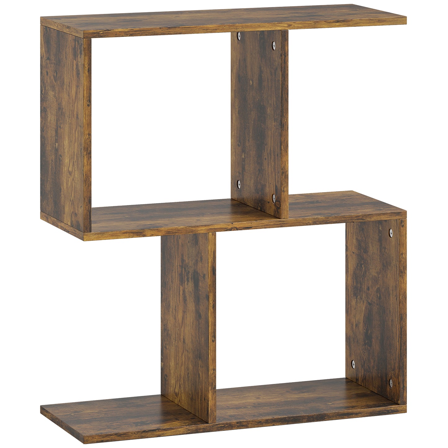 Rose Wooden Rustic Brown Narrow S Shaped Side Table With 3 Tier Shelves