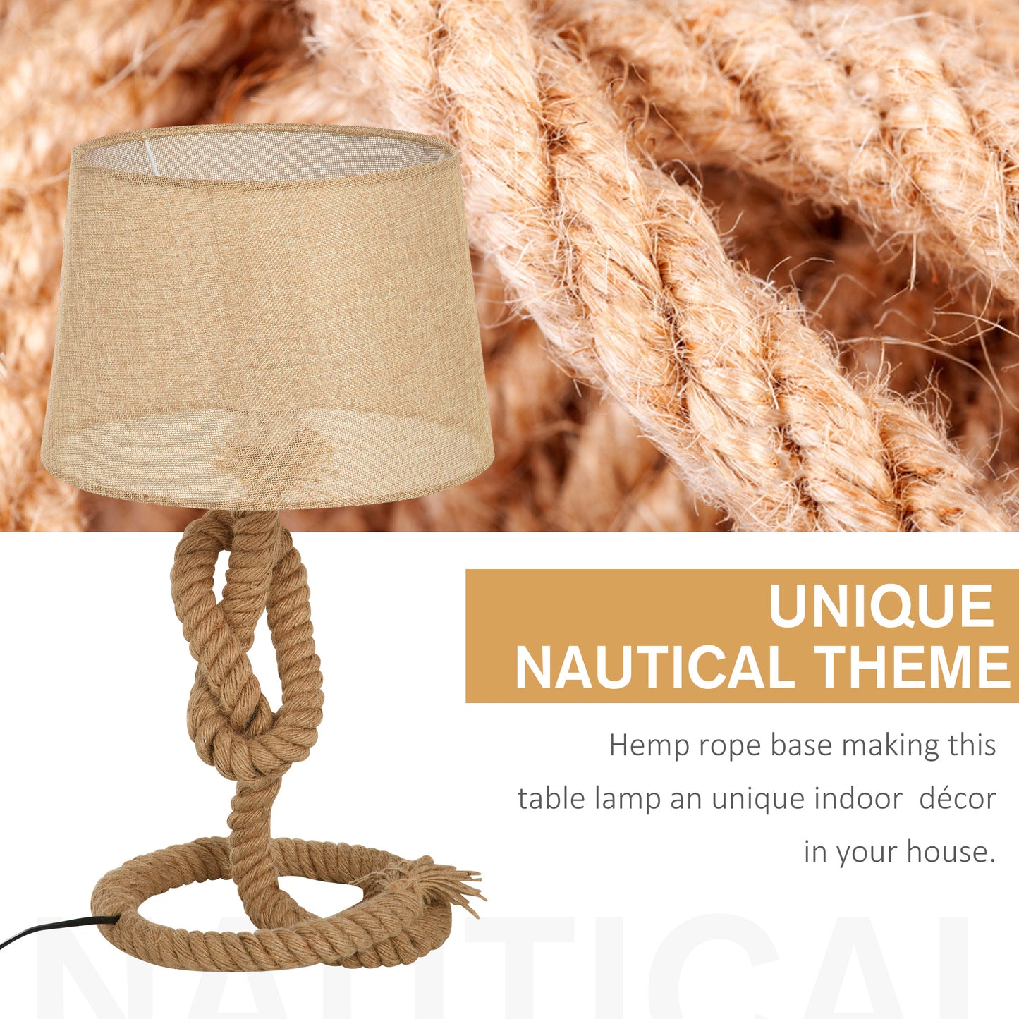 Virepa Metal And Fabric Beige Nautical Style Table Lamp With Fabric Shade And Power Switch 48 cm