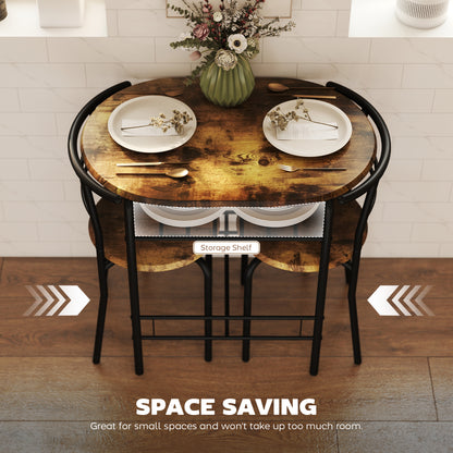 Vespa Rustic Brown Compact 3 Piece Dining Table And Chair Set