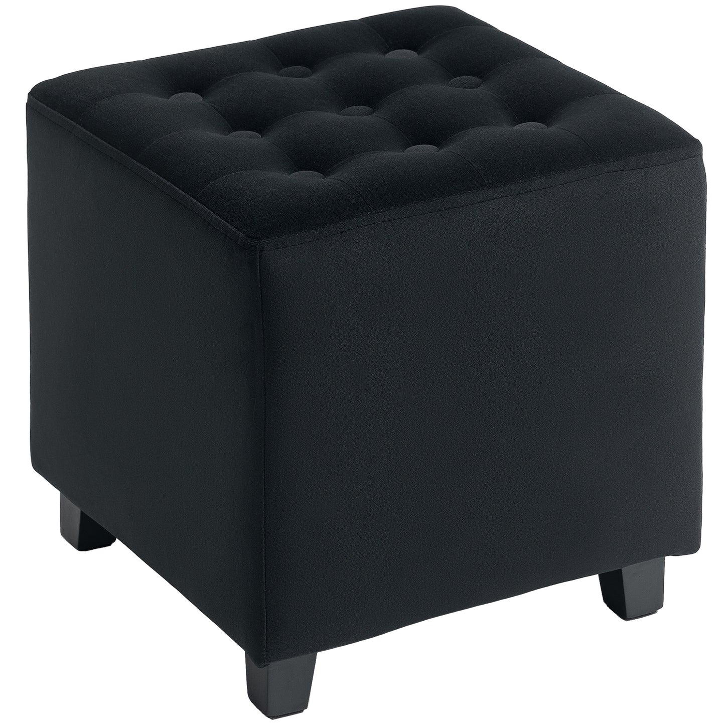 Liviel Velvet Black Square Ottoman With Soft Upholstered Finish