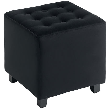 Liviel Velvet Black Square Ottoman With Soft Upholstered Finish