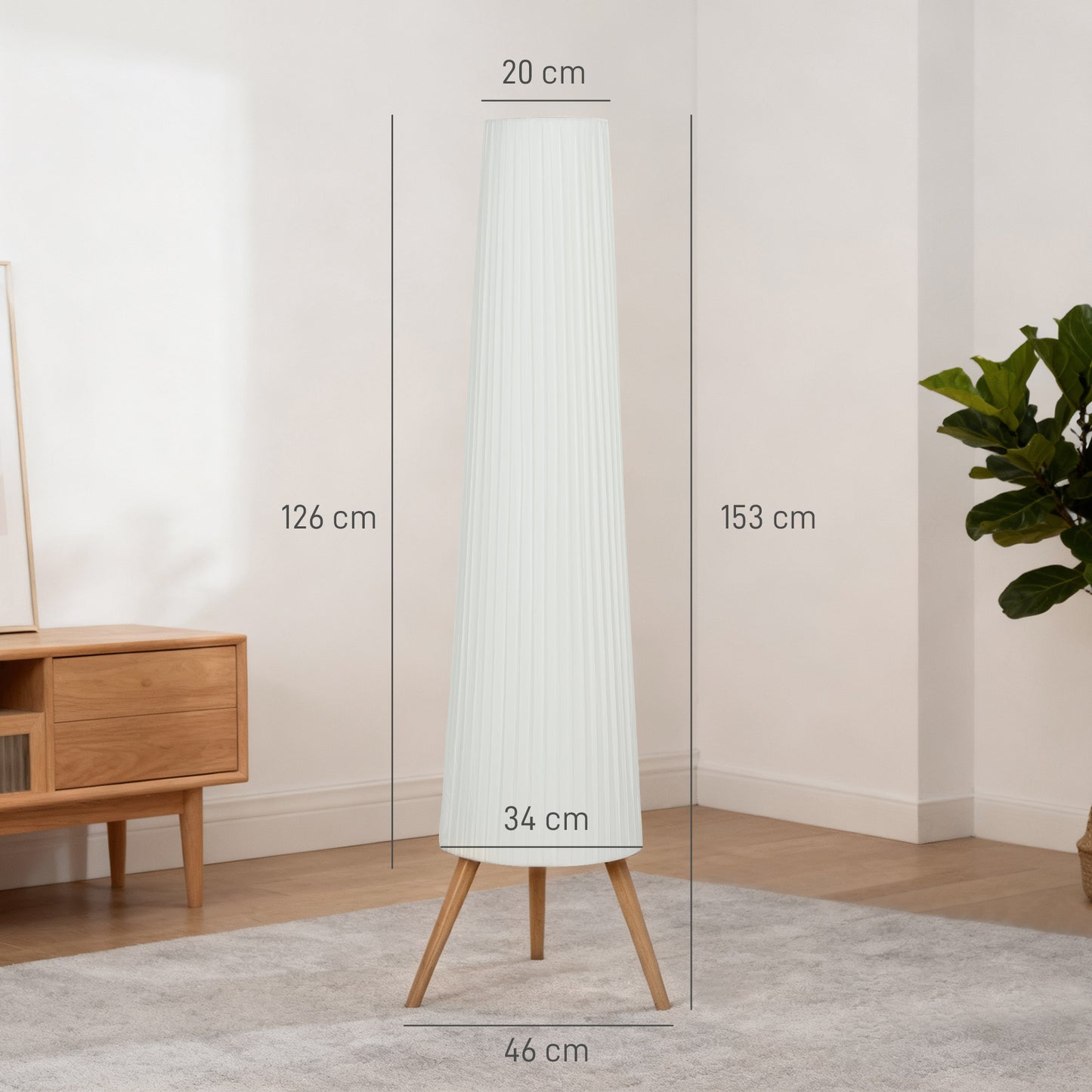 Liletti Natural Wood and White Fabric 3 Level Tripod Scandi Floor Lamp