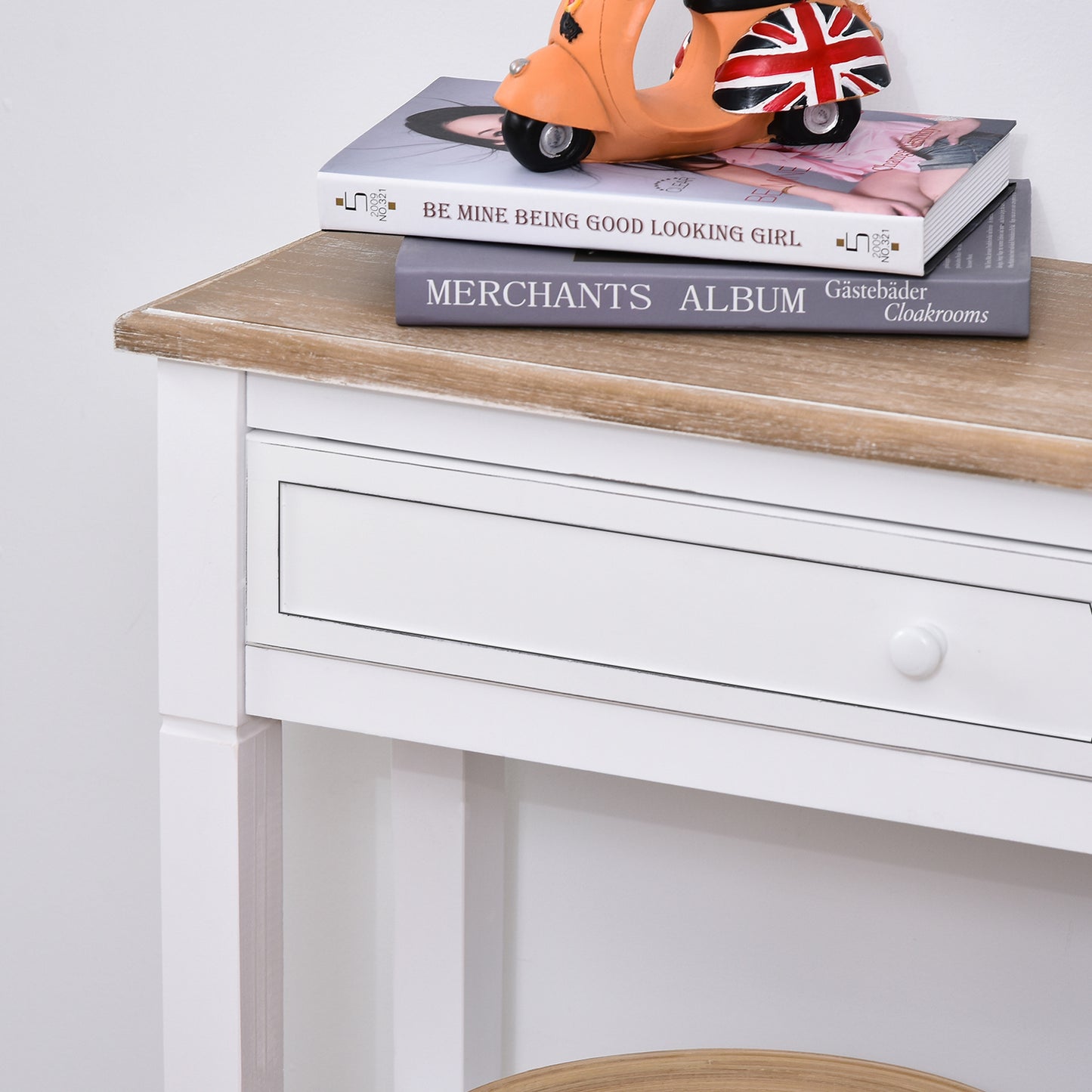 Sacoso Wooden Natural Retro  Hallway Console Table With Drawer And Dual Shelves