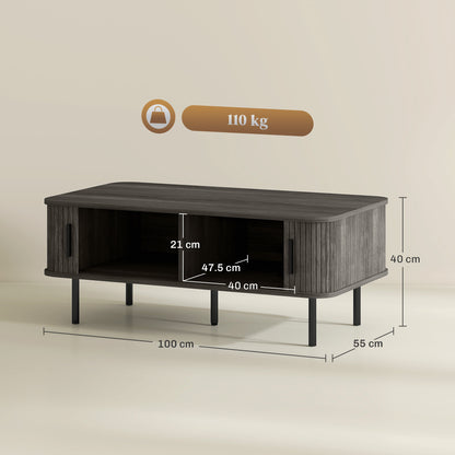 Yocoma Wooden Grey Wood Effect Rectangular Coffee Table With Tambour Doors