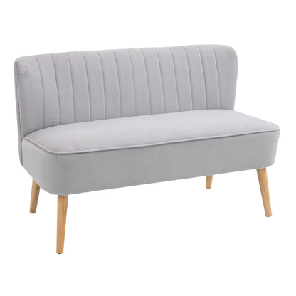 Haleco Light Grey Fabric 2 Seater Love Sofa Panel Tufted Back Natural Wooden Legs