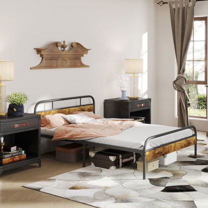 Marera 4FT6 Industrial Double Bed Frame Metal Black and Brown