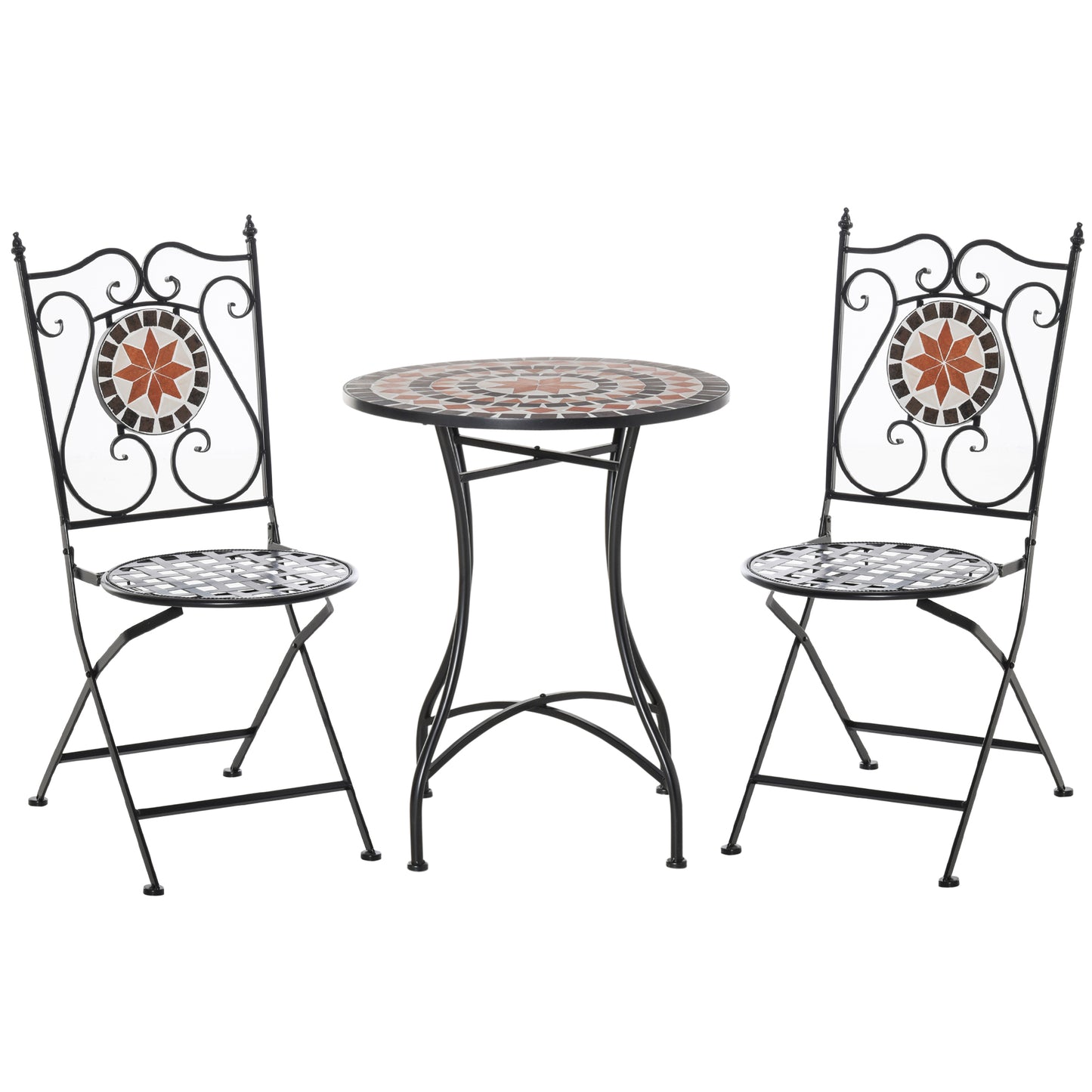 Rakamo 3 Piece Mosaic Garden Outdoor Bistro Table And Chair Set Orange