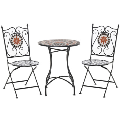 Rakamo 3 Piece Mosaic Garden Outdoor Bistro Table And Chair Set Orange