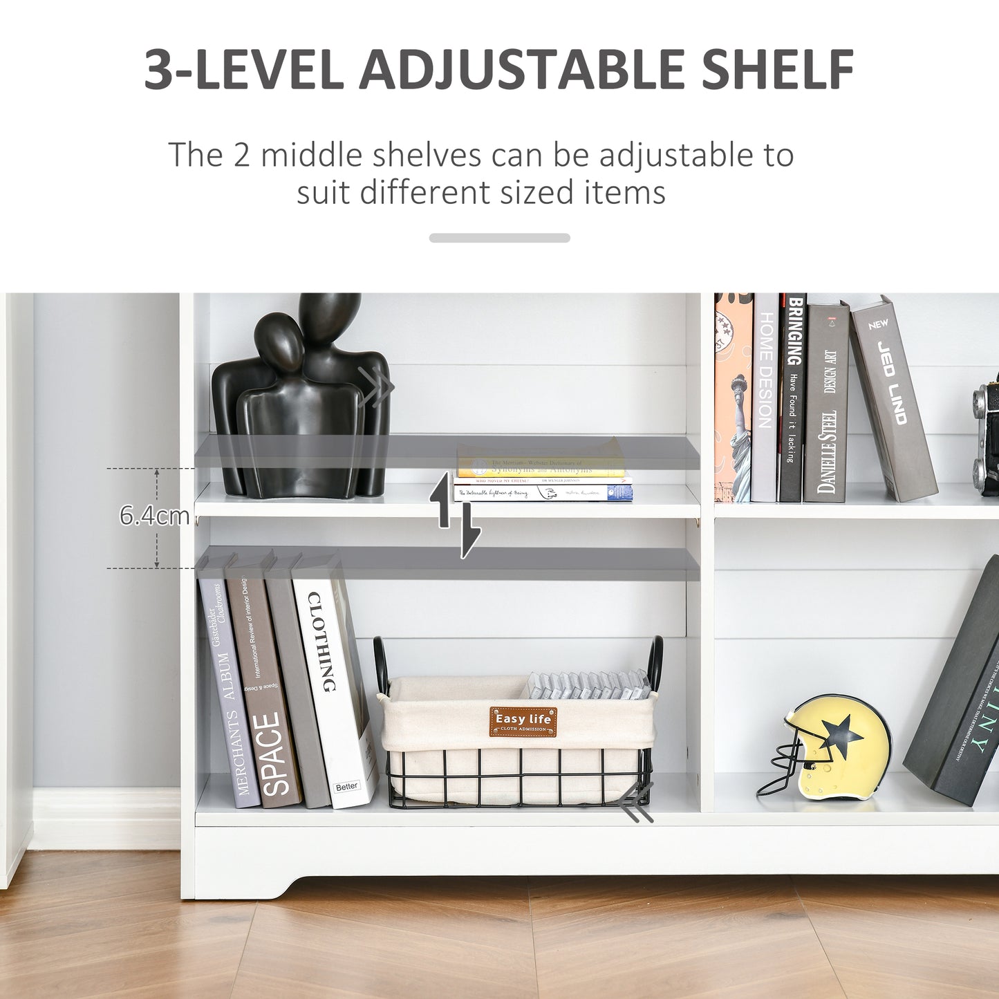 Sorano Wood White 2 Tier Cube Bookcase With 4 OFauxn Compartments 118 x 29 x 76 cm