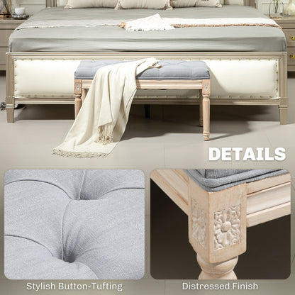 Vero Vintage Style Natural and Light Grey Wooden Bed End Bench