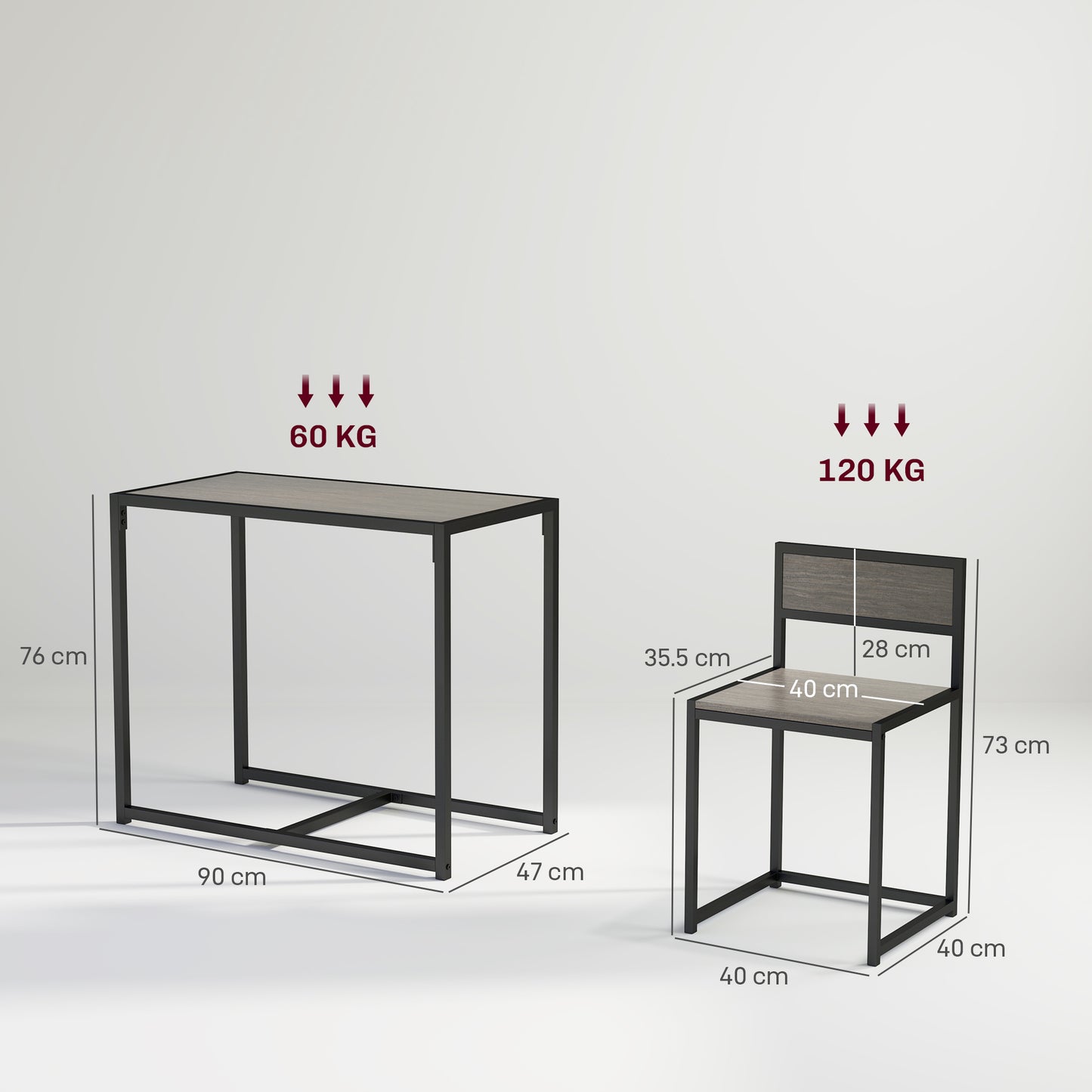 Zikeba Wooden Grey Wood Effect Compact Dining Table And Chair Set