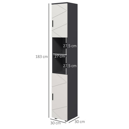 Nomalo Tall Minimalist Bathroom Storage Cabinet With Line Embossed Front And Adjustable Shelves Grey