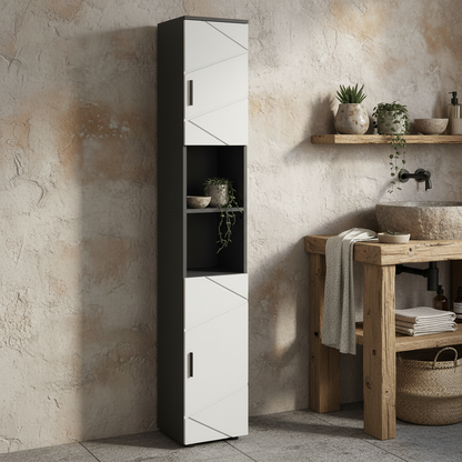Nomalo Tall Minimalist Bathroom Storage Cabinet With Line Embossed Front And Adjustable Shelves Grey