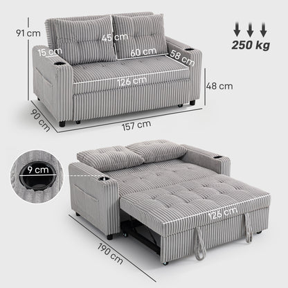 Lore Light Grey Corduroy 2 Seater Click Clack Sofa Bed