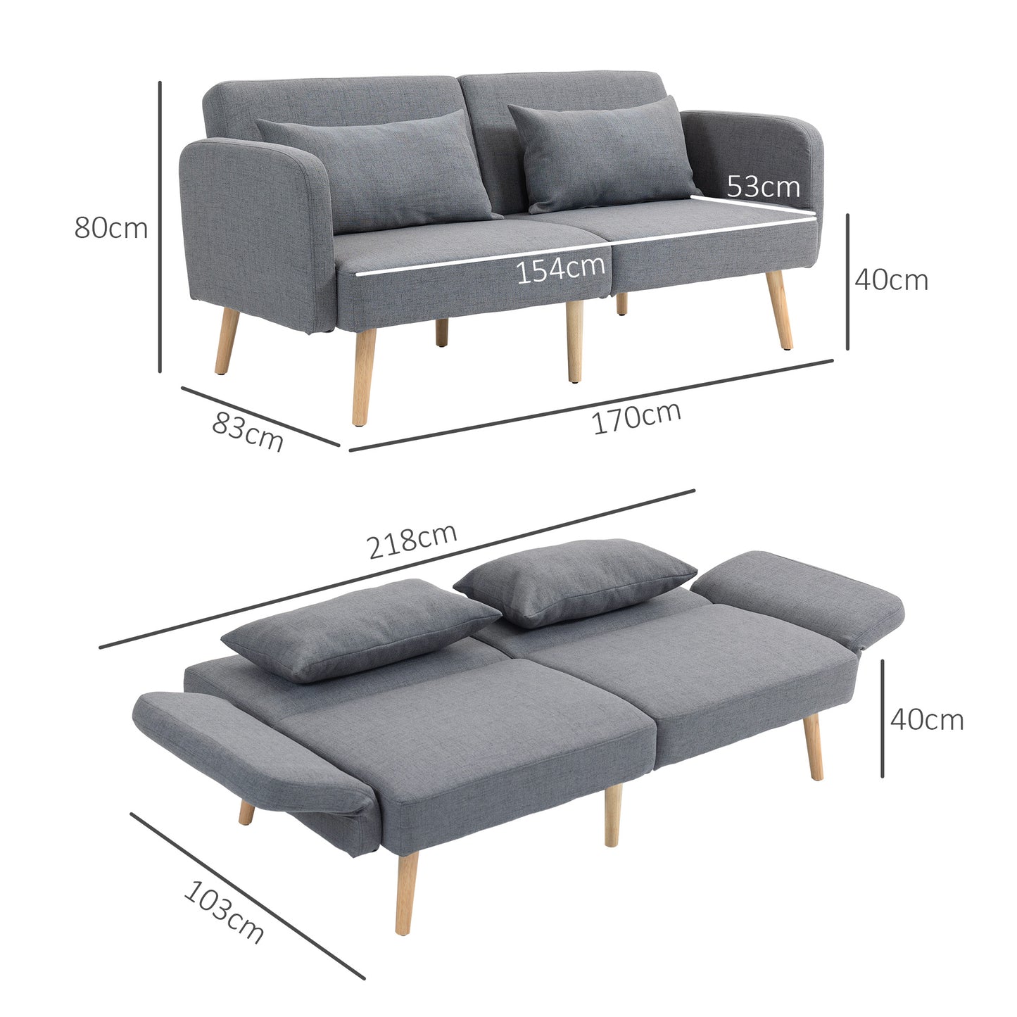Torive Nove Grey 2 Seater Click Clack Sofa Bed With Cushions