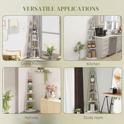 Vineha Wood White 5 Tier Corner Shelving Unit
