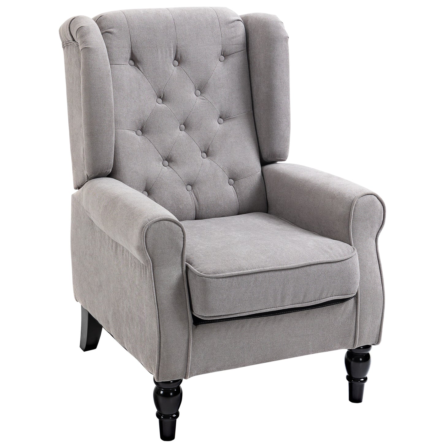 Diveco Fabric Grey Wingback Accent Chair With Button Tufting And Wooden Frame