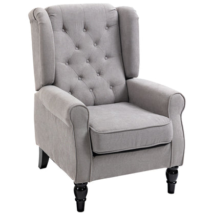 Diveco Fabric Grey Wingback Accent Chair With Button Tufting And Wooden Frame