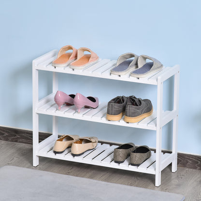 Vafino Wooden White 3 Tier Slatted Shoe Rack With Slatted Shelves